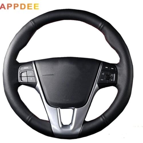 Handsewing Black Artificial Leather Steering Wheel Covers for Volvo S60 V40 V60 V70 2014 XC60