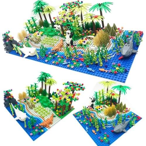 Rainforests Model City Bush Flower Grass Tree with Animals Base Plate DIY MOC Parts Compatible Friends Building Blocks