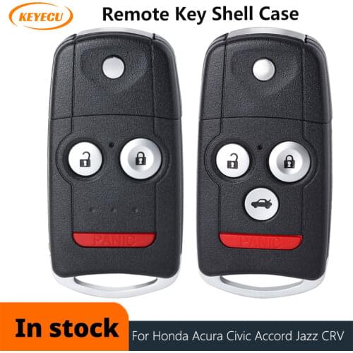 KEYECU Flip Remote Control Car Key Shell Case Cover Fob 3/ 4 Buttons for Acura TL TSX MDX RDX ZDX 2009-2014 With Uncut Blade