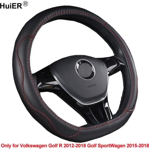 HuiER D Shape Car Steering Wheel Cover PU Leather For Volkswagen Golf R 2012-2016 2017 2018 Golf SportWagen 2015 2016 2017 2018