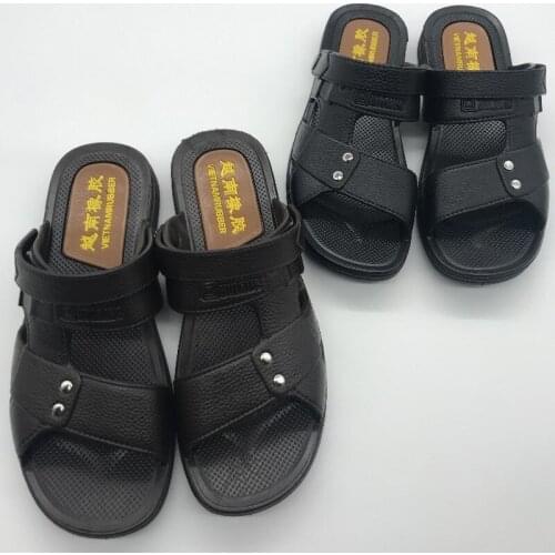 Hot Sandals Men Summer Slippers 2019 Fashion Peep Toe PU Flip Flops Shoes Male Outdoor Non-slip Flat Beach Slides Big Size 39-44