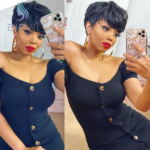 Short Wigs Pixie Cut Wigs For Black Women Remy Malysian Human Hair Wigs Full Machine Made Wigs With Bang Cheap Glueless Bob Wigs
