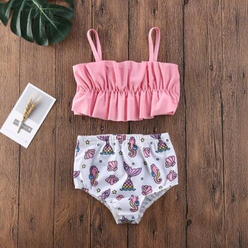 Baby Summer Swimsuit Infant Girls Toddler Kids Swimwear Swimsuit Bikini Set Bathing Suit Beachwear Crops Tops Fish Print Bottoms