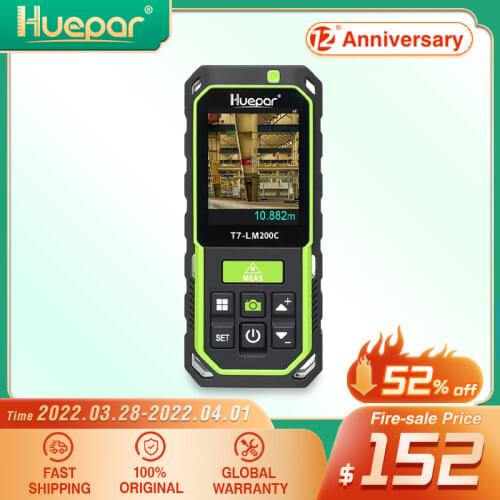 Huepar Laser Distance Meter with Camera 2X/4X Zoom 656Ft High Accuracy Rechargeable Laser Measure M/In/Ft with 17 Modes- LM200C