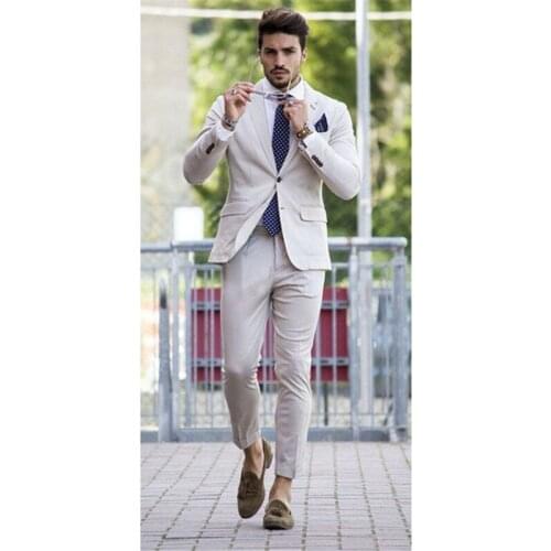 2020 Custom Made Summer Beach Style Men Suit For Wedding 2 Pieces (Jacket + Pants + Tie) One Button Groomsman Tuxedos Wedding