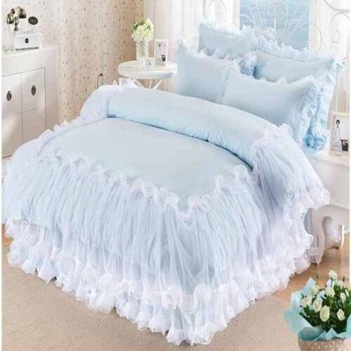 Solid Color Lace Bedding Set King Queen Size 100% Cotton 4pcs Princess Bedspread Bed Set Girls Duvet cover Bed Sheet Pillowcases