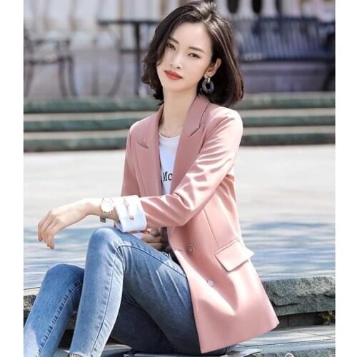 Autumn Fashion Blazers For Women Formal Double Breasted Blazer Feminino Temperament Pink Black Green Notched Coat Plus Size 3xl