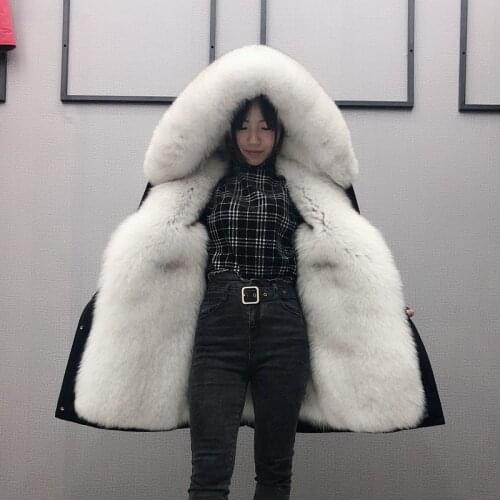 2020 New Natural Fox Fur Parka Fox Fur Collar Hooded Warm Jacket Coat Stately High Quality