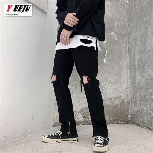 Dropshipping Fashion New Biker Jeans Mens Distressed Stretch Ripped Hip Hop Slim Fit Holes High Street Denim Cotton Pants