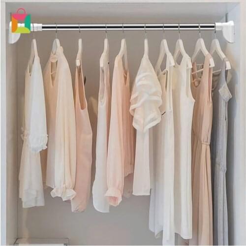 Adjustable Telescopic Rod Stainless Steel Clothes Rail Hanger Rod Clothes Rail Wardrobe Fixed clothing rack