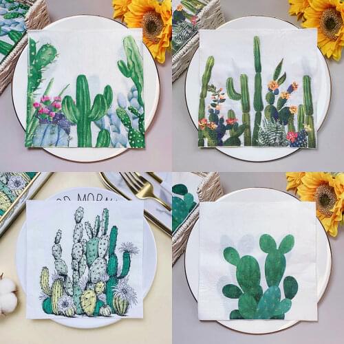 20Pcs/Pack Cactus Table Paper Napkins Simple Green Plants Napkin Paper Tissues for Wedding Decor Party Supplies Wholesale