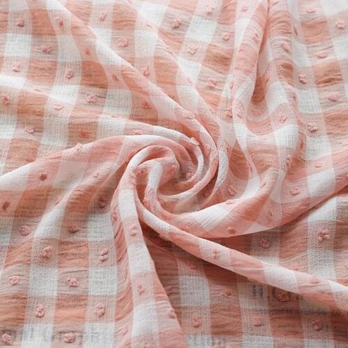 Chiffon Stripe Plaid Printed Fabric Jacquard Furry Ball Swiss Dot Chiffon Wrinkled Fabric DIY Womens Shirt Sunscreen Clothing