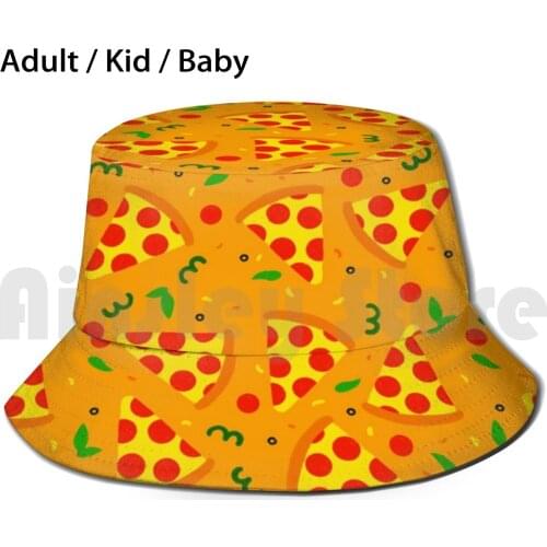 Pizza Sun Hat Foldable UV Protection Pizza Pepperoni Peppers Olives Cheese Bell Peppers Fast Food American Italian