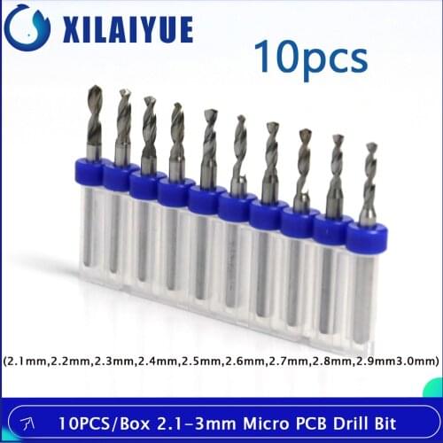 10PCS/Box 2.1-3mm Micro PCB Drill Bit Spiral Flute Tungsten Carbide Twist Drill