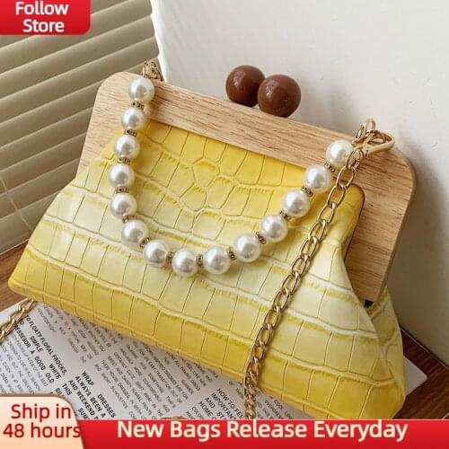 Wood Clip Stylish Shoulder Bags For Women 2021 Stone Pattern Small Crossbody Bags PU Leather Branded Designer Handbags Purse