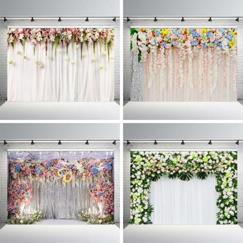 Wedding White Curtain Blossom Floral Garland Wall Photography Backgrounds Custom Photographic Backdrops for Photo Studio