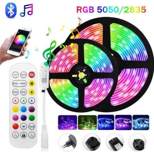 30M Bluetooth Music RGB Led Strip Lights 12V Flexible Ribbon 5050 2835 5M 10M 15M 20M Tape Holiday Luces Led Lamps with Adapter