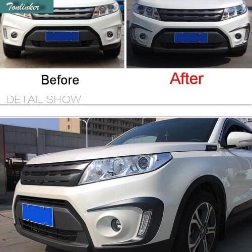 Tonlinker 2PCS Car Styling ABS plastics front fog light Decorative sticker cover case Sticker For suzuki vitara 2016 accessories