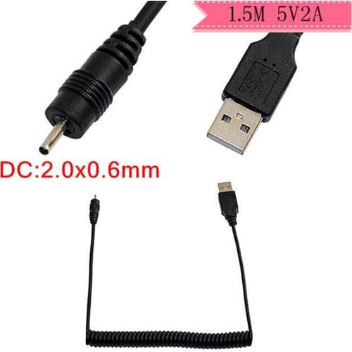 USB to DC2.0*0.6mm 2.0x0.6mm Mobile Phone Charging Spring Cable Small Head Bluetooth Headset Round Hole Line 5V 2A