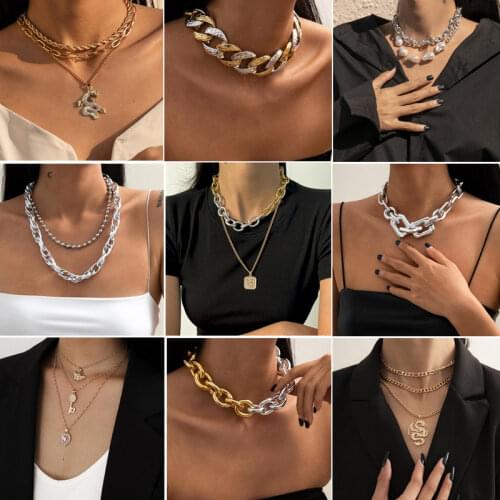 High Quality Cuban Choker Necklace Punk Chunky Thick Link Aluminum Chain Necklaces for Women Jewelry Accessories
