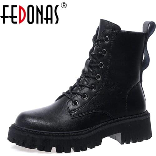 FEDONAS Fashion Back Zipper Shoes Woman Genuine Leather Chunky Heels Motorcycle Boots For Women Wedding Party Ankle Boots Women