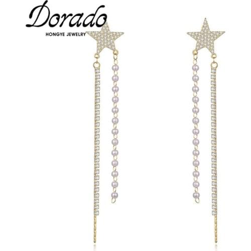 Dorado Luxury Tassel Pearl Drop Earrings for Women Metal AAA Zircon Fashion Party Christmas Gifts Jewelry Brincos Anniversary