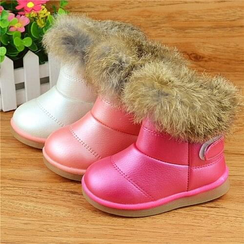Winter Plush Baby Girls Snow Boots Warm Shoes Pu Leather Flat With Baby Toddler Shoes Outdoor Snow Boots Girls Kids Shoe