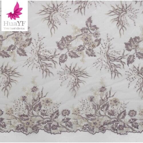 2020 French Handmade Beaded Luxury Lace Fabric Newest Fabric Handmade Beads Lace Heavy, Wedding Bride Pulple Lace HY1279-1