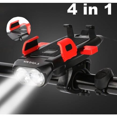 3000mAh Bicycle Light Horn Phone Holder USB Chargeable Cycling Flashlight Mountain Bike Headlight Bike Accessories as Power Bank