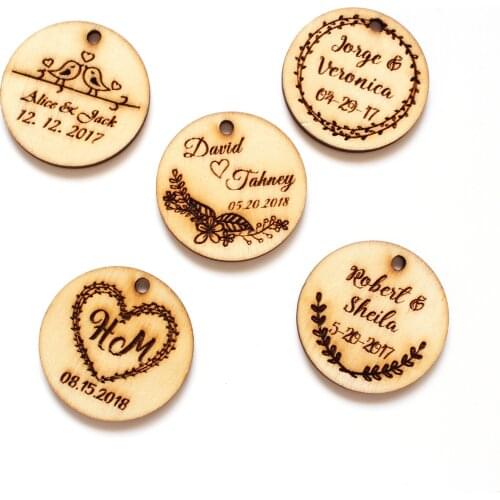 50 Pieces Personalized Engraved Rustic Baptism Wooden Tags Birthday Gift Anniversary Wedding Round Tags Baby Shower Decor Favors