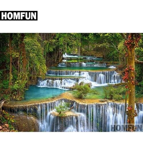 HOMFUN Full Square/Round Drill 5D DIY Diamond Painting "Forest waterfall" Embroidery Cross Stitch 5D Home Decor Gift A03924