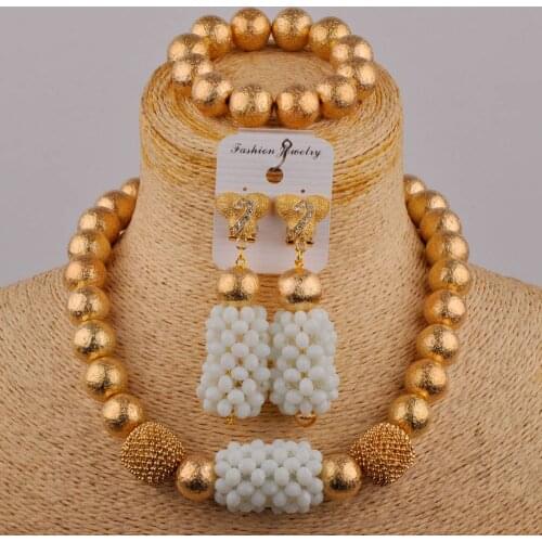 White Fashion Jewelry Sets For Women African Beads Jewelry Set Gold Wedding Crystal Bridal Dubai Necklace Jewelery Costume