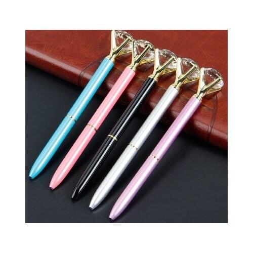 Big carat diamond Crystal Pen Gem Ballpoint pen ring wedding office Metal ring roller ball pen Rose gold silver pin Holiday gift