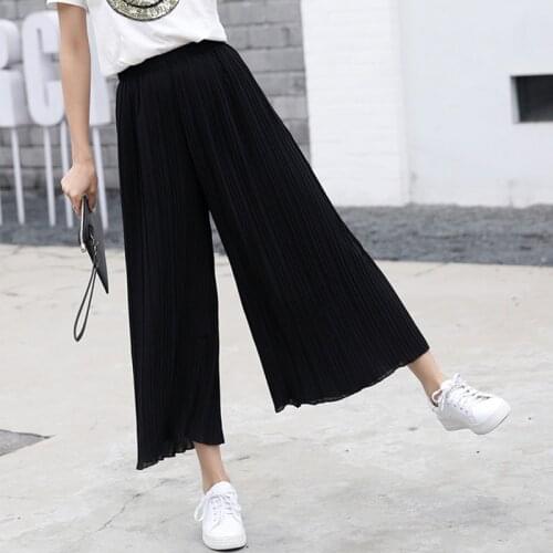Womens Summer Pleated Wide-leg Pants High-waist Slimming Casual Linen Black Cropped Female Newest Stretch Classic Soft Trousers