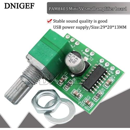 PAM8403 Mini 5V Digital Power Amplifier Board Module with Switch Potentiometer USB Power Supply
