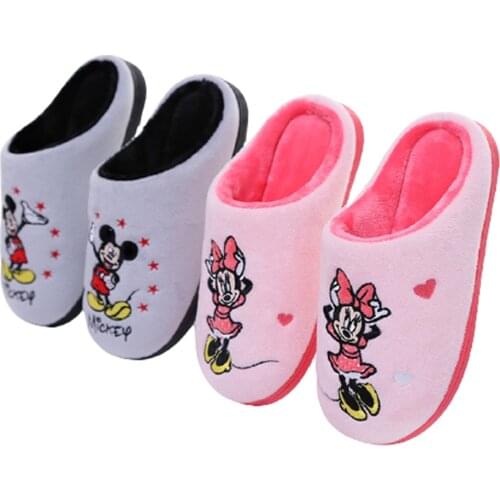 Disney childrens cotton slippers in autumn and winter the new cartoon anti-skid plus velvet thick warm home cotton slippers