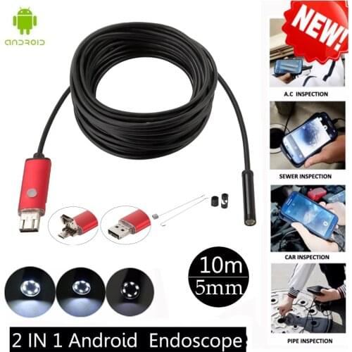 Android USB Endoscope Camera 5.5mm Lens 1/2/5/10m Cable HD Industrial Endoscope Mini Camera Waterproof 6 Led Light