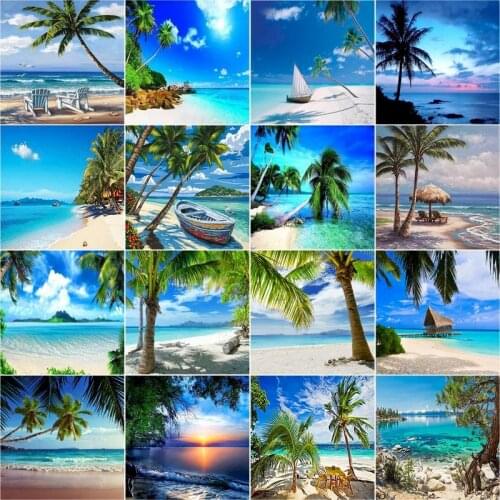 GATYZTORY 5D Diamond Painting Kits Seaside Diamond Mosaic Cross Stitch Rhinestones Handicraft Art DIY Home Decor