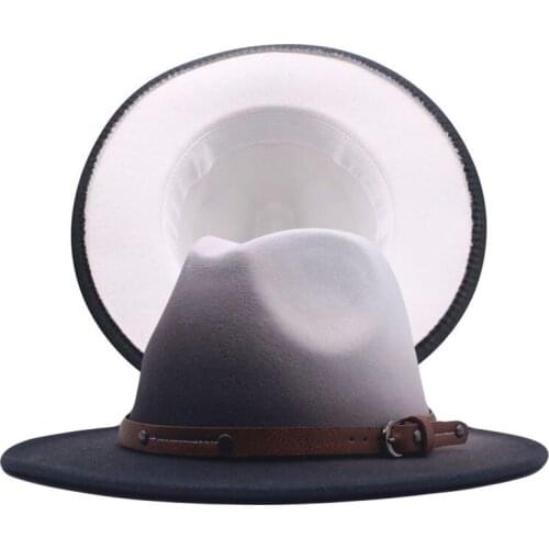 Gradient Jazz Hats Cowboy Hat For Women And Men Winter Men Cap White Leather Belt Wool Bowler Hat Wholesale