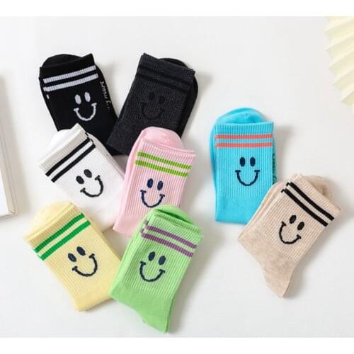 Cotton Smiley Face Socks Women Multicolor Socks with Design Parallel Bars Kawaii Korean Fashion Trend Cute Girl Lolita Socks