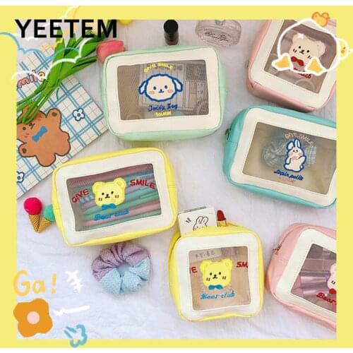 Korean Cute Dog Bear Rabbit Heart Mesh Cosmetic Bag Cute Large Capacity Cosmetic Bag Handbag Storage Bag Sanitary Pad Pouch