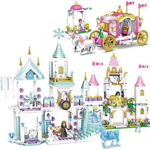Girls Friends Princesss Ice Playground Castle House Set Movies Horse Dolls DIY Building Blocks Toys For Kids Creative Gifts