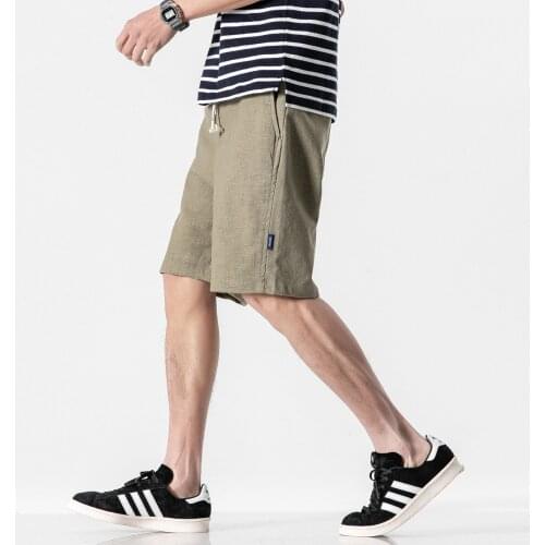 Summer linen shorts for men Loose straight cotton and linen casual shorts