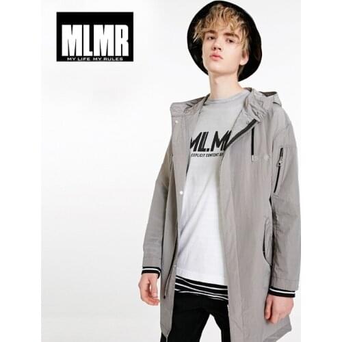 MLMR mens Loose Fit Mid-length Hooded Print Trench Coat | 219121579