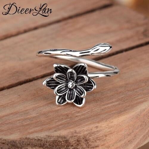 New Trendy Personality Punk Lotus Flower Rings For Women Lady Resizable Size Rings Party Jewelry Charm Gifts 2021