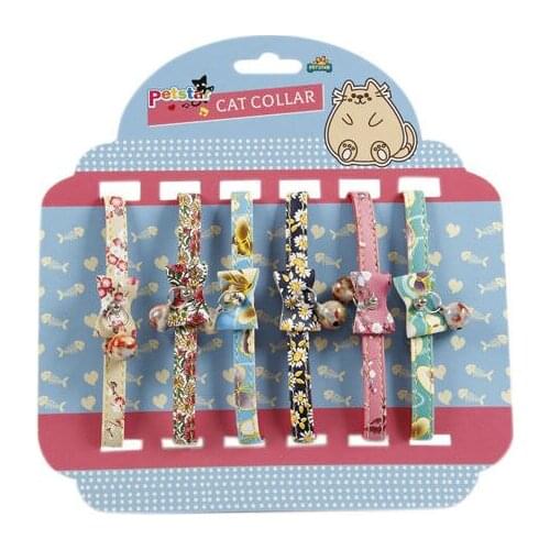 New Design Floral Pattern Bowknot Kitten Collar with Bell Puppy Cat Collar Leash 6 Pcs/Lot Freeshipping Pet Products