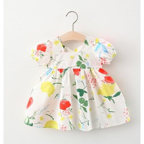 Floral Baby Girls Dress Summer Sweet Square Collar Newborns Princess Costume First 1 Year Birthday Party Dresses Infant Clothing