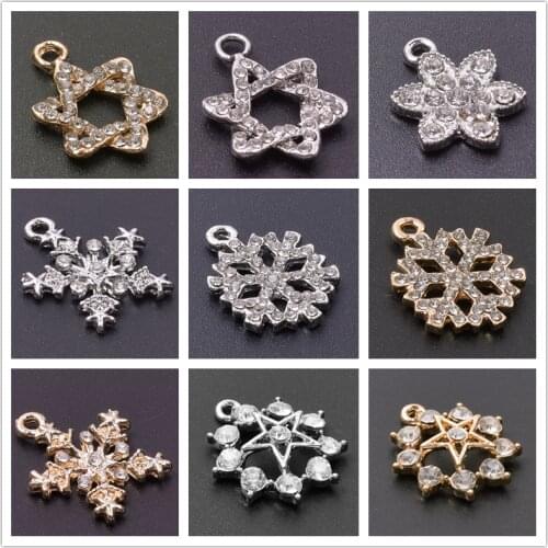 Snowflake Crystal Pendant Charms For Jewelry Making Supplies DIY Accessories Star Pentagram Charm Rhinestone Handmade Materials