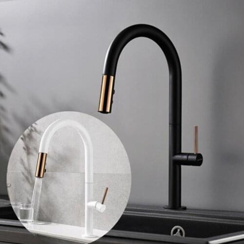 LASO European antique sink faucets Black white pull faucet adjustable kitchen faucet hot and cold swivel faucet spout extension