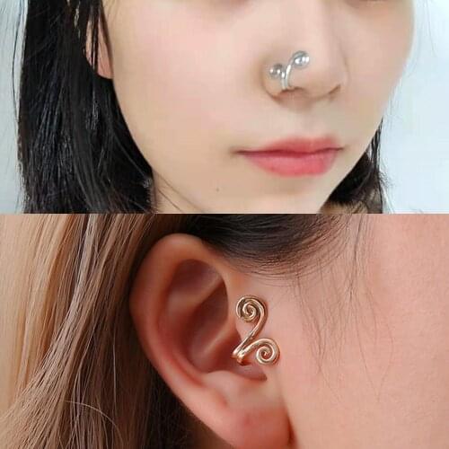 Starose 2pcs Cute Double Spiral Nose Cuff Fake Nose Ring Hoop Nostril Piercing Helix Tragus Hook Clip on Earrings Ear Jewelry